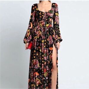 La DoubleJ Wanderlust Lace-Up Devoré Devore Velvet Maxi‎ Dress Size XS